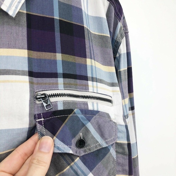 Guess Men's Button Front Shirt Purple Plaid Size XL Flip Cuff Long Sleeve Cotton - Picture 5 of 12